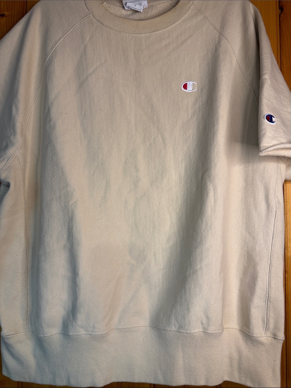 Champion Reverse Weave Cut Off Sleeves Cream Crewneck Sweatshirt - Picture 8 of 11